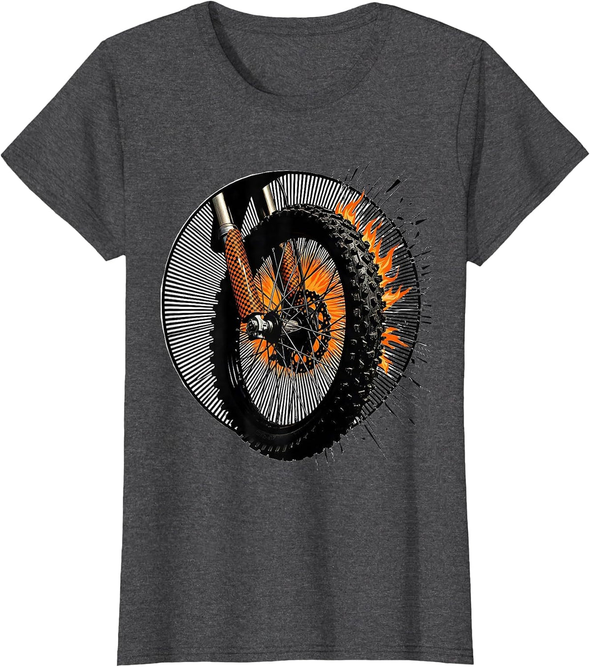 Women's Dirt Bike Wheel Moire Op Art Motocross Rider T-Shirt - Dark Heather Grey
