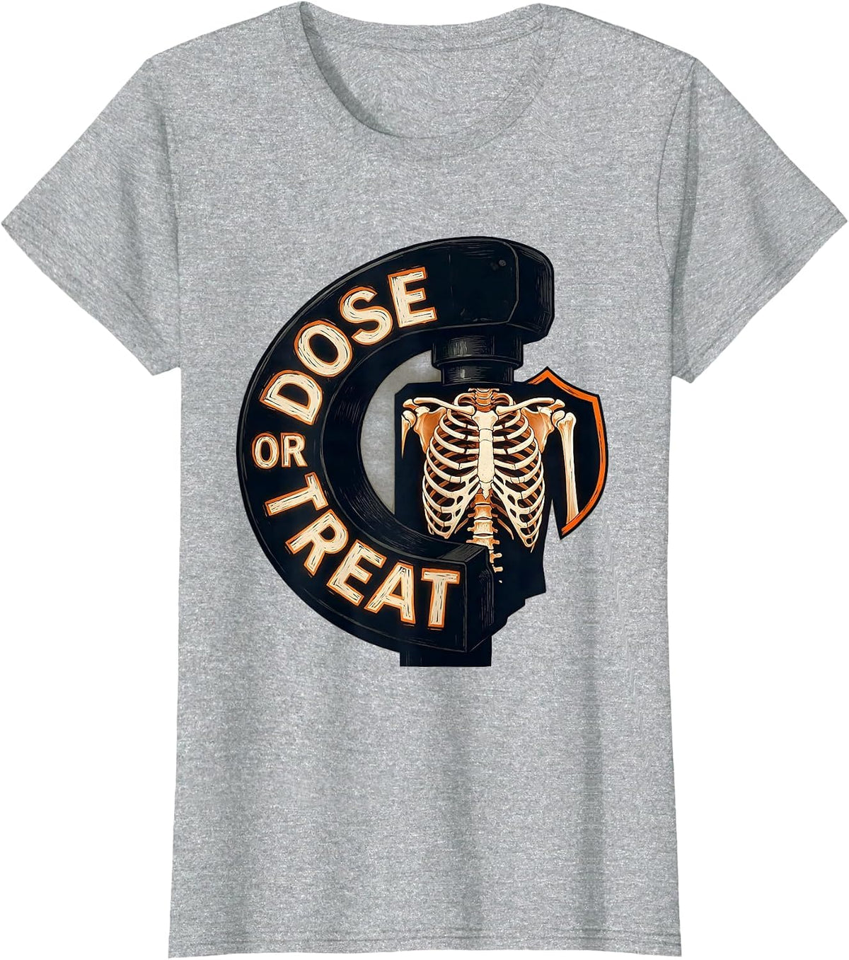 Dose Or Treat Linocut Radiology Tech Halloween Workplace T-Shirt - Heather Grey
