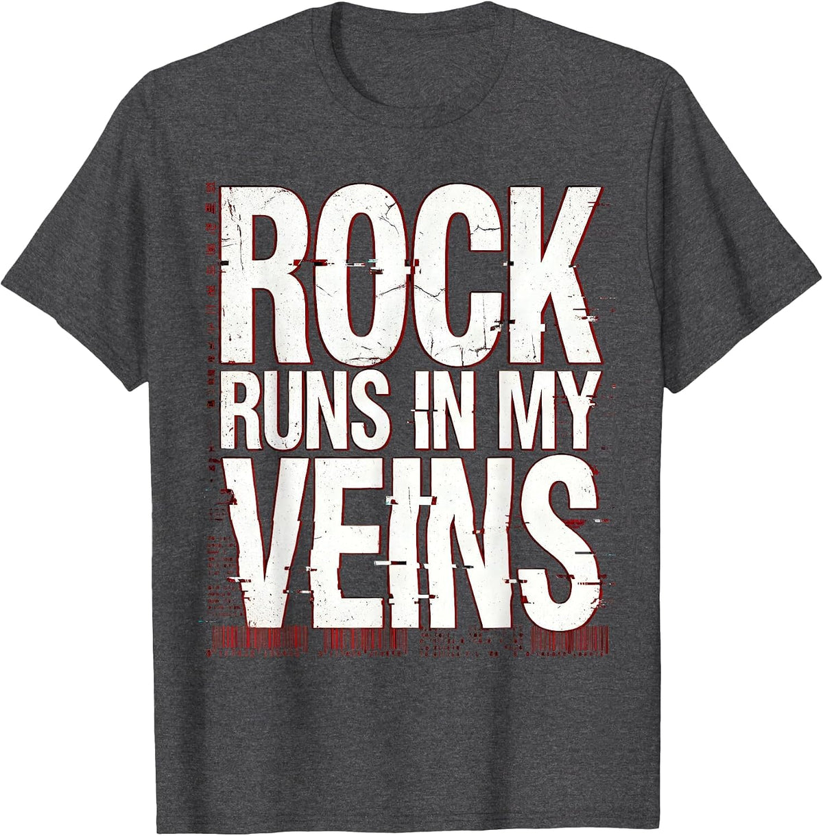 Rock Runs In My Veins Music Lover Design T-Shirt - Dark Heather Grey