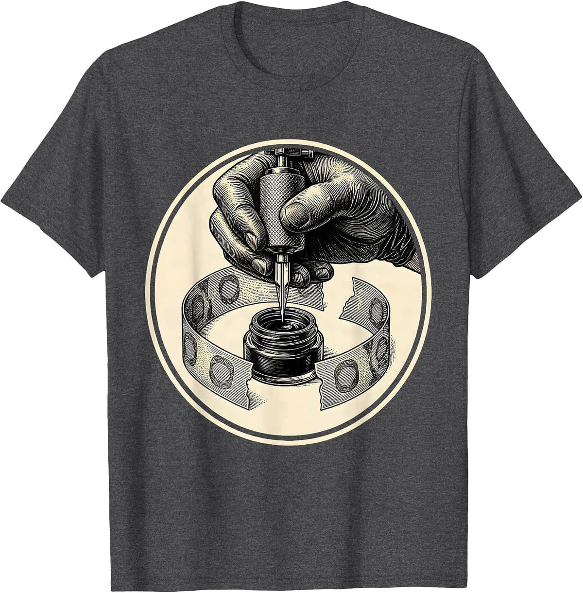 Tattoo Machine Circular Badge Tattoo Artist Humor T-Shirt - Dark Heather Grey