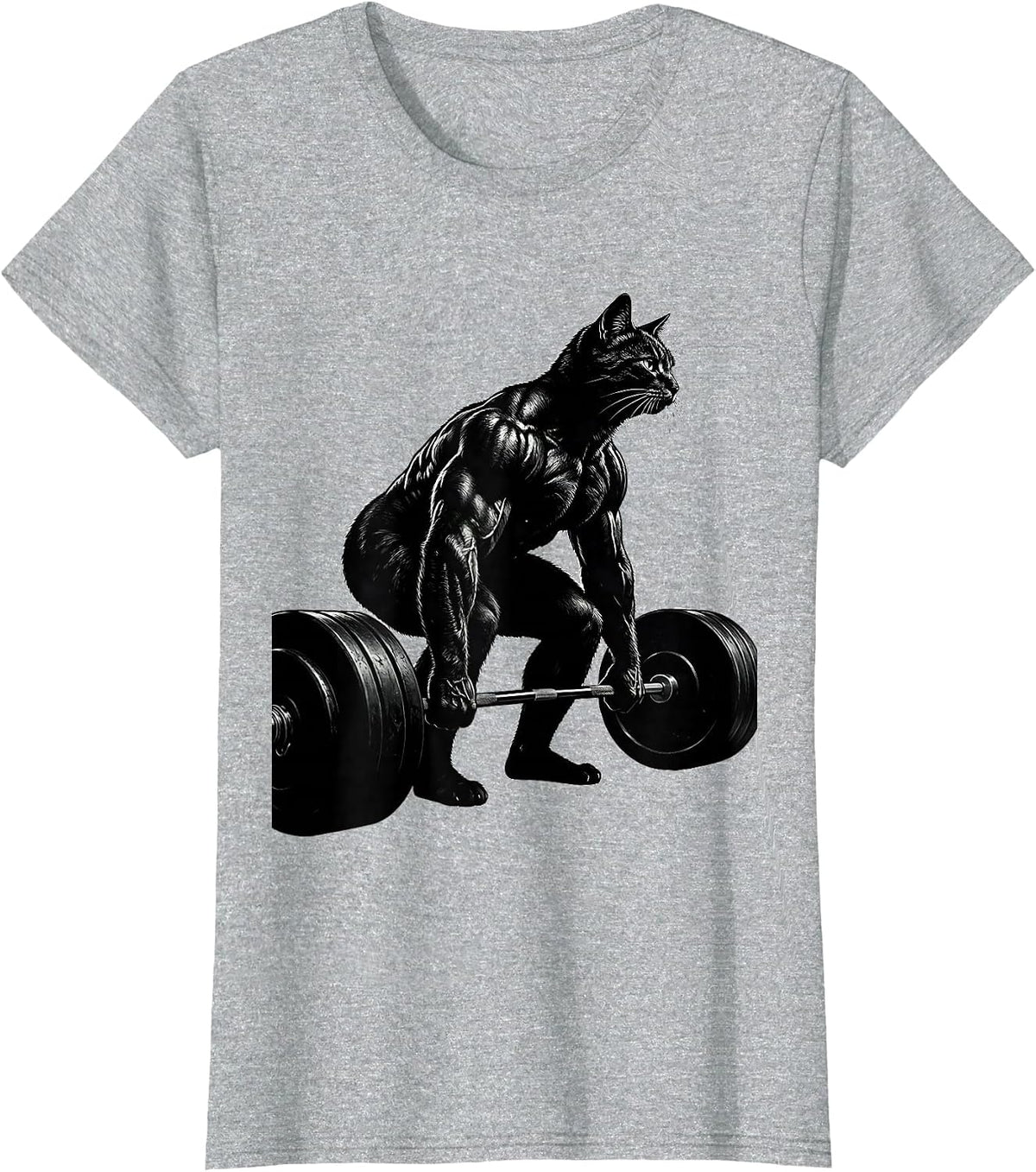 Women's Cat Deadlift Barbell Weightlifting Graphic T-Shirt - Heather Grey
