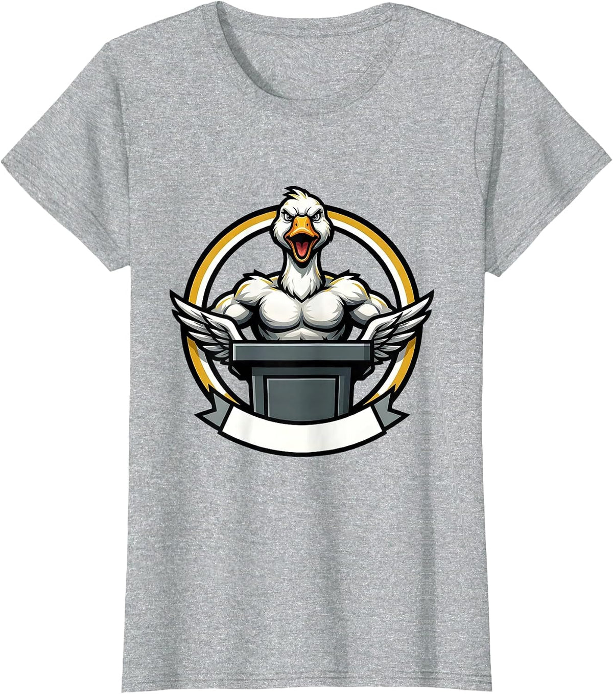 Serious Goose at Podium Funny Animal Speaker T-Shirt - Heather Grey