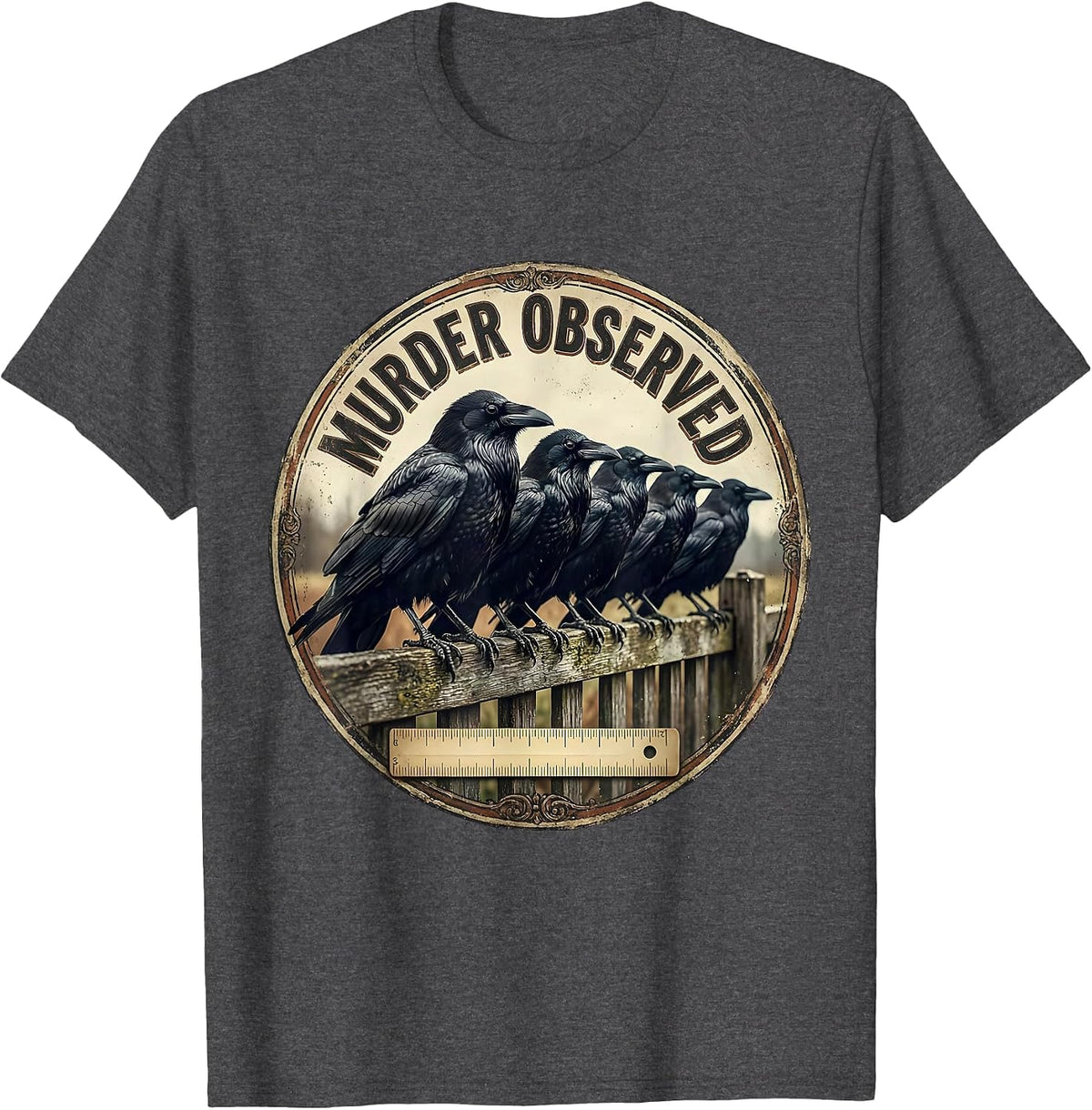 Men's Murder Observed Vintage Crow Dark Humor Gothic Bird Lover T-Shirt - Dark Heather Grey