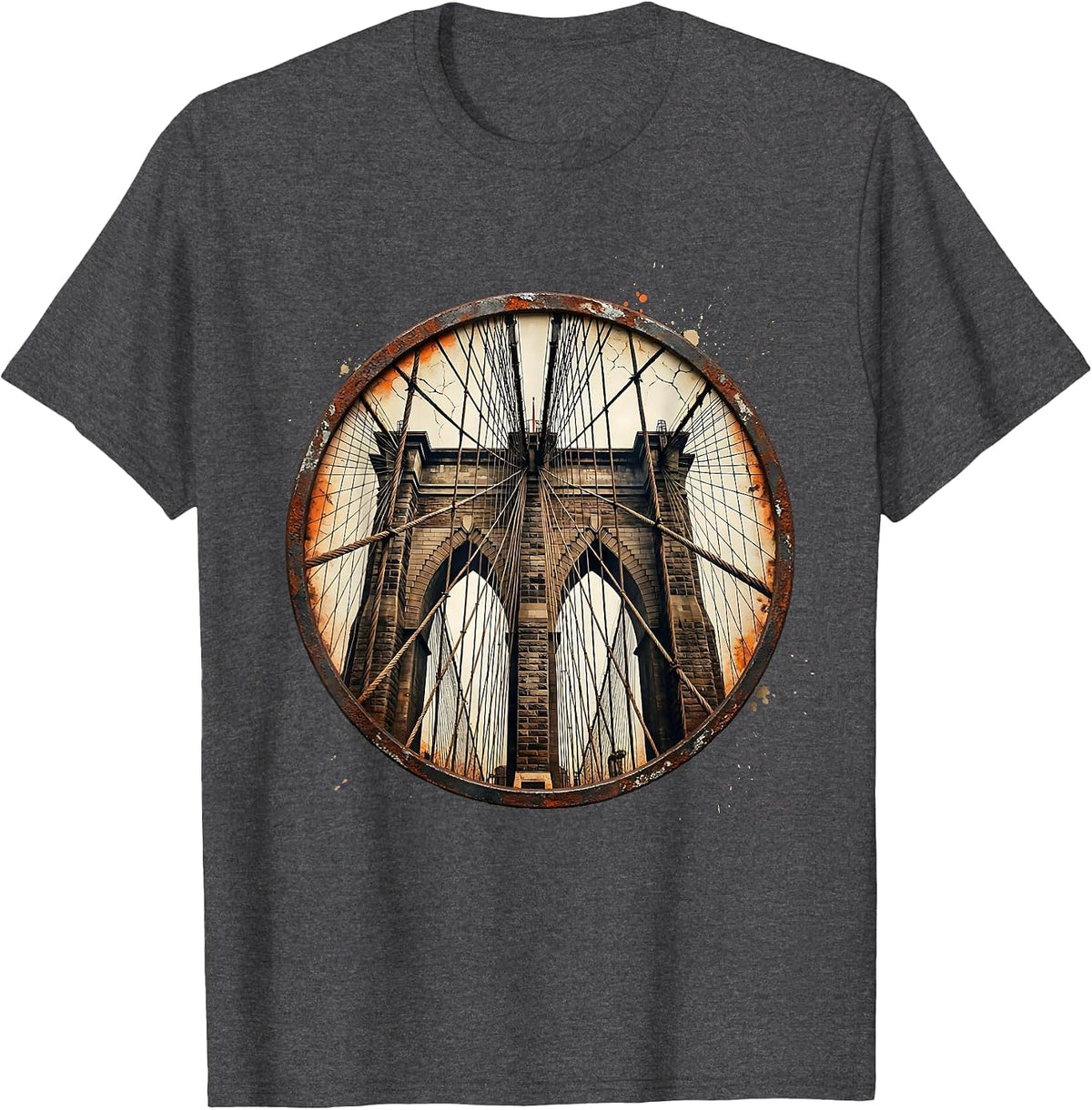 Men's Brooklyn Bridge Cable Angle New York Graphic T-Shirt - Dark Heather Grey