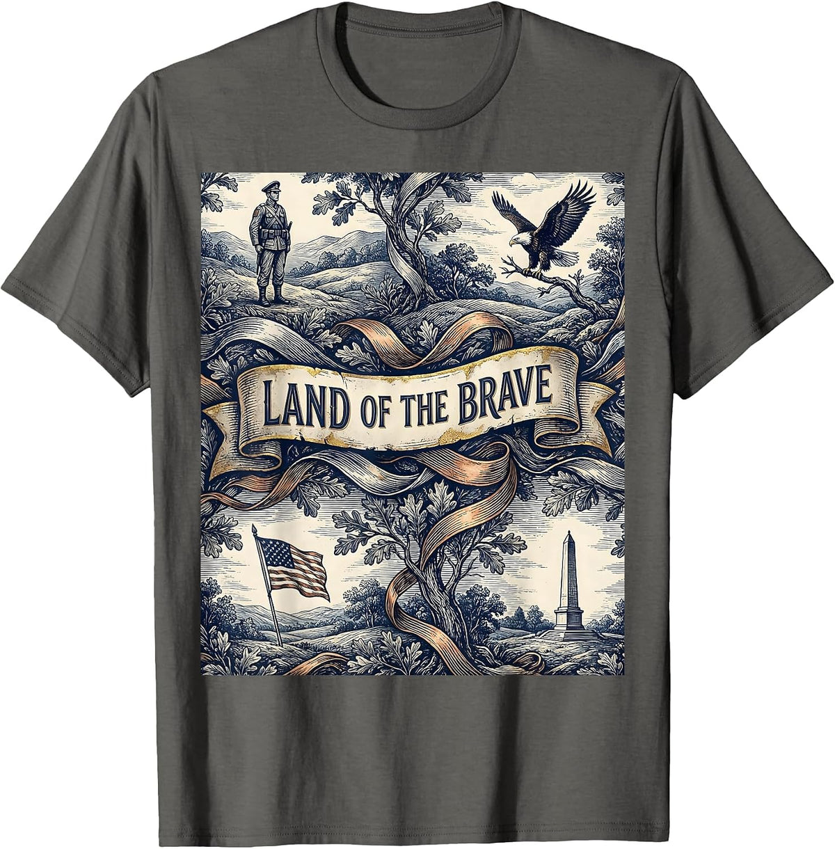 Land of the Brave Patriot Day Tribute Design T-Shirt - Asphalt Grey