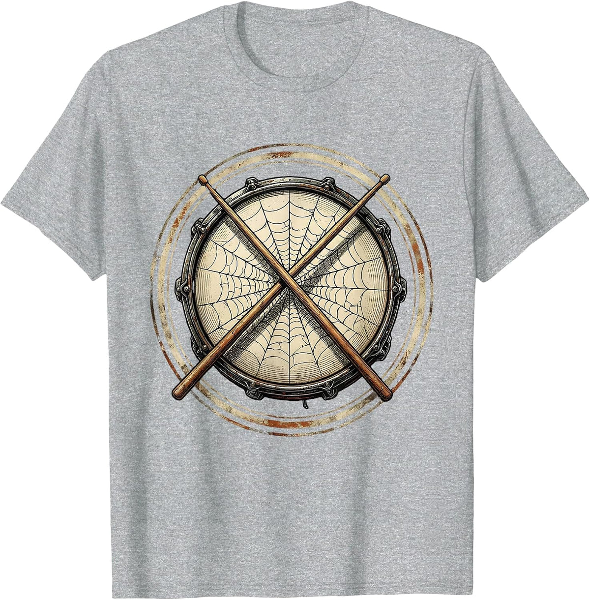 Men's Crossed Drumsticks Cracked Snare Drum Rock Graphic T-Shirt - Heather Grey