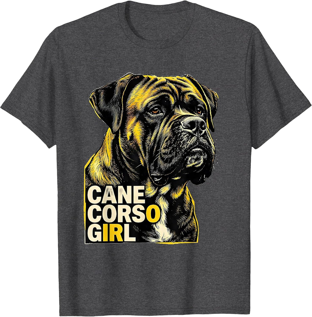 Cane Corso Girl Stencil Graphic Dog Lover Pride T-Shirt - Dark Heather Grey