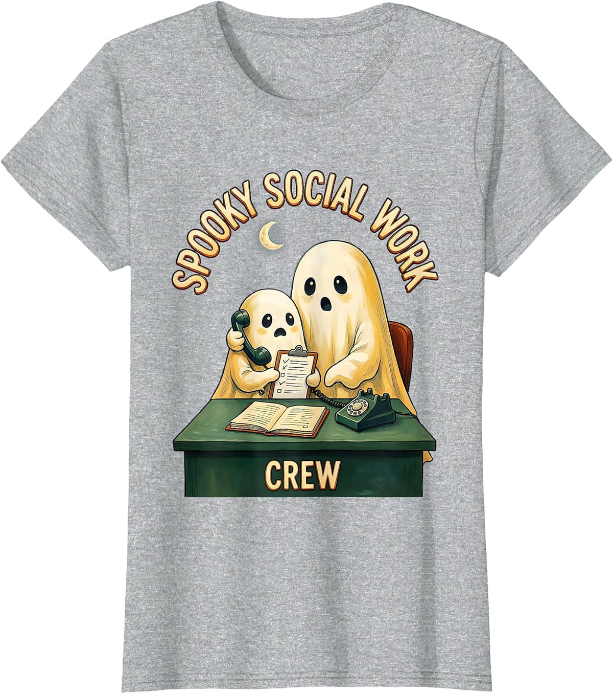 Women's Spooky Social Work Crew Cute Ghost Halloween Occupation T-Shirt - Heather Grey