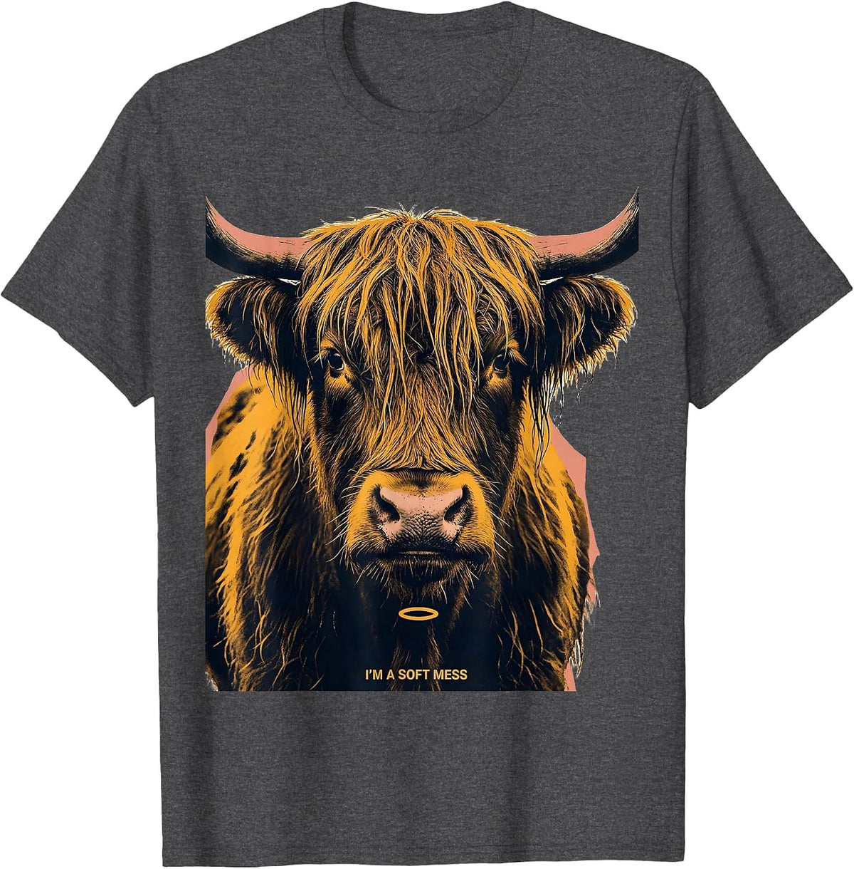 I'm A Soft Mess Funny Highland Cow Cute Animal Lover Graphic T-Shirt - Dark Heather Grey