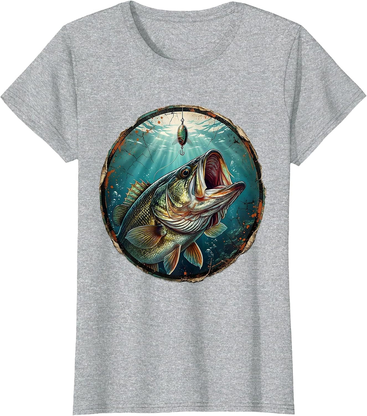 Bass Fishing Underwater Lure Graphic Tee T-Shirt - Heather Grey