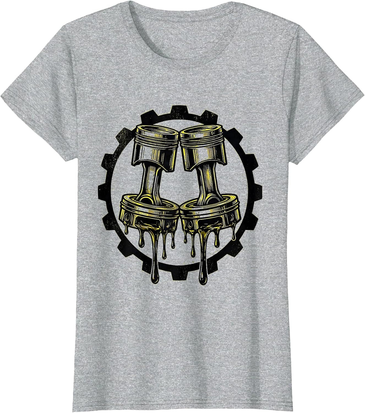 Oil-Dripping Pistons Symmetrical Engine Art T-Shirt - Heather Grey
