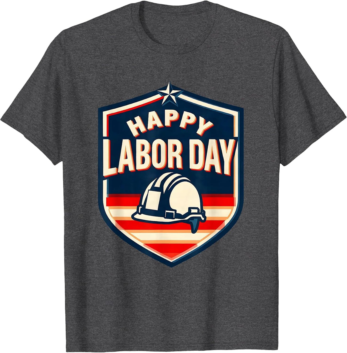 Happy Labor Day Patriotic Americana Tribute Shield Badge T-Shirt - Dark Heather Grey