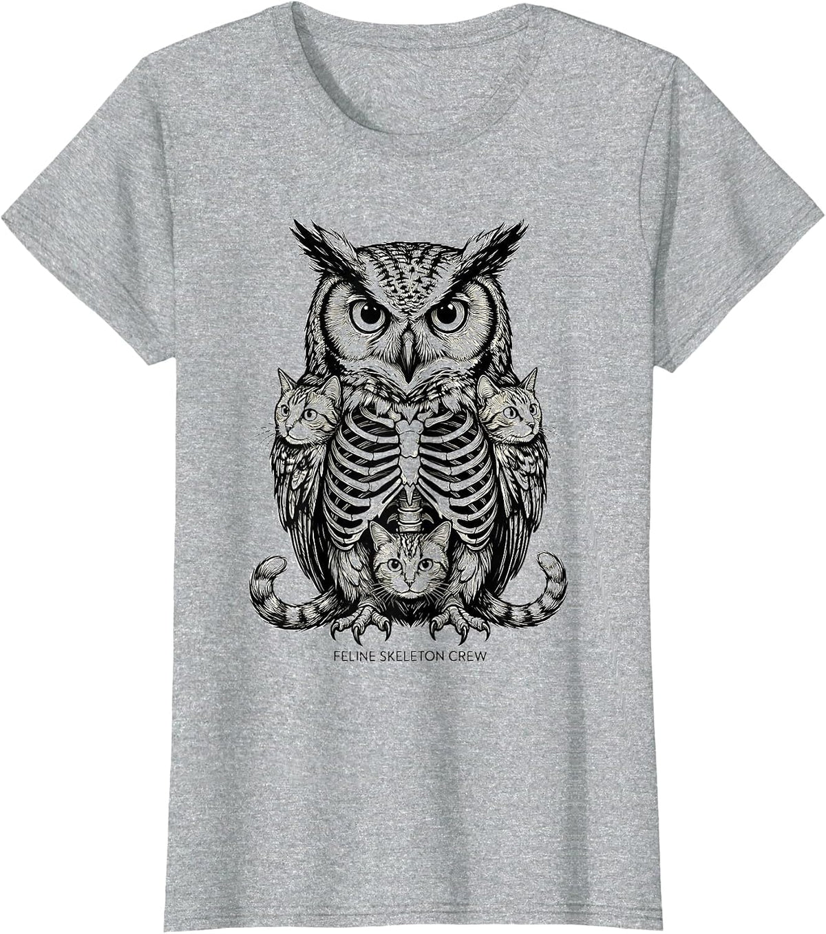 Feline Skeleton Crew Funny Halloween Cat Lover Humor T-Shirt - Heather Grey