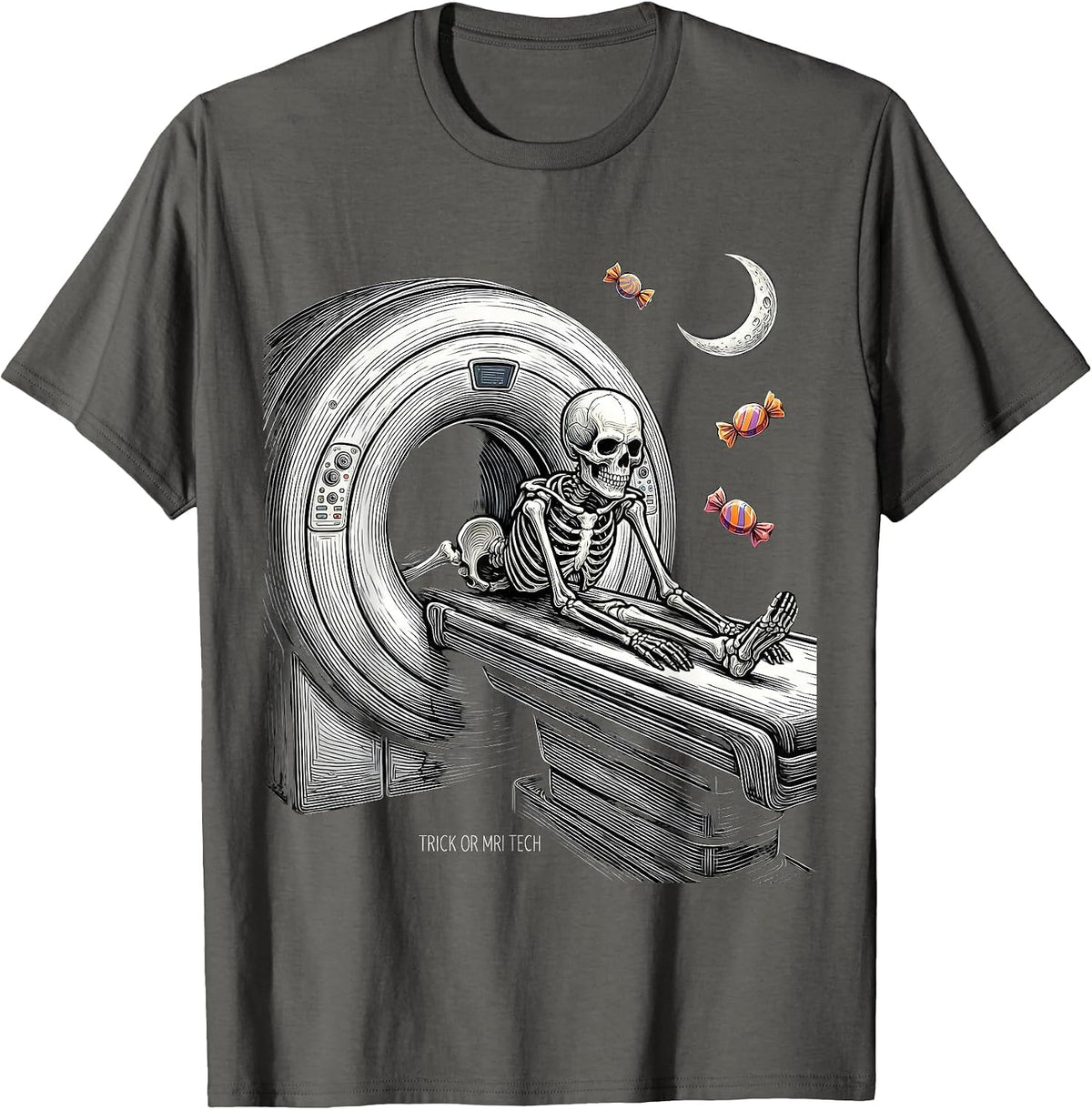 Men's Trick Or MRI Tech Funny Radiology Tech Halloween Humor T-Shirt - Asphalt Grey