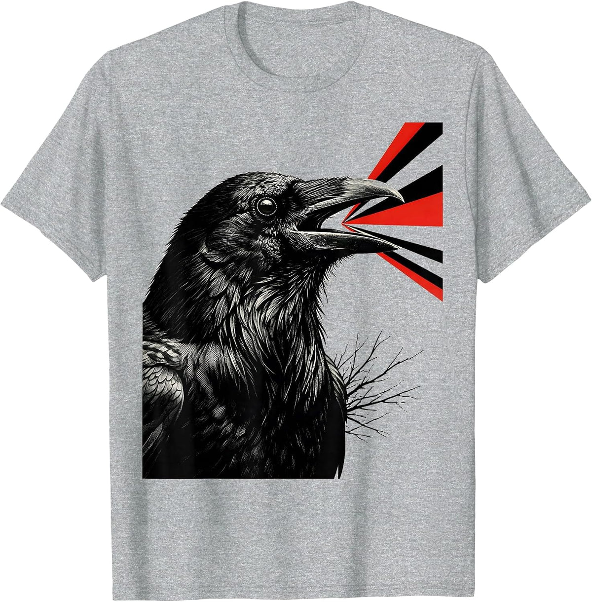 Men's Oversized Crow Head New Wave Gothic Humor Bird Lover T-Shirt - Heather Grey