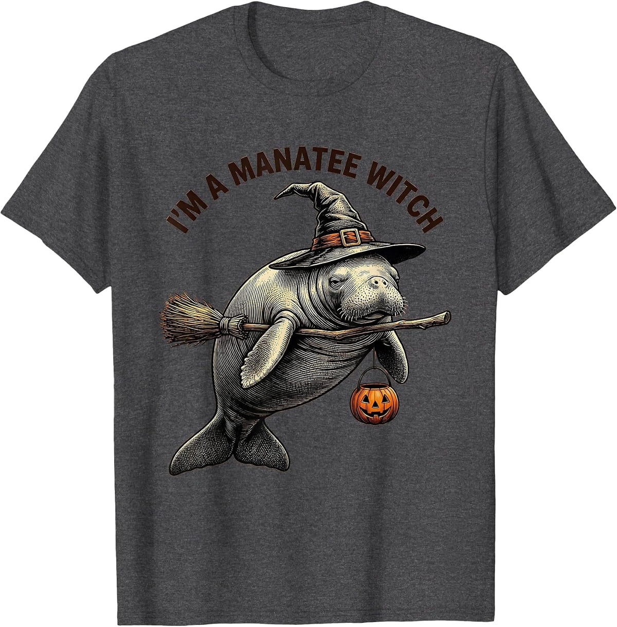 Men's I'm A Manatee Witch Crosshatch Etching Halloween Costume Men T-Shirt - Dark Heather Grey
