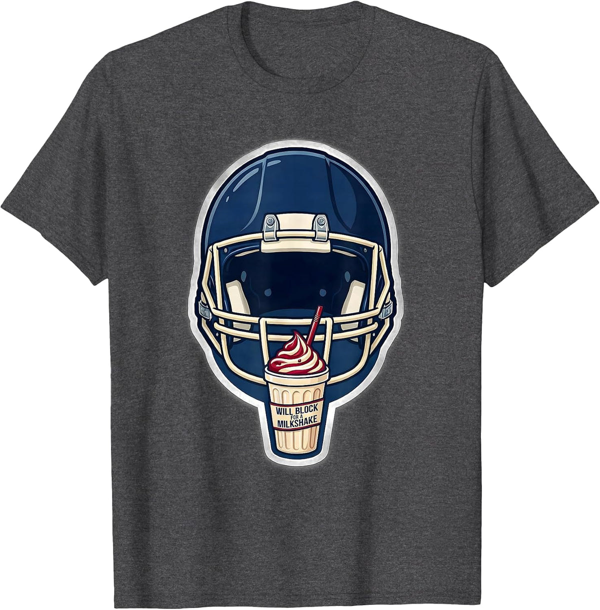 Will Block For A Milkshake Funny Football Lineman Offensive T-Shirt - Dark Heather Grey