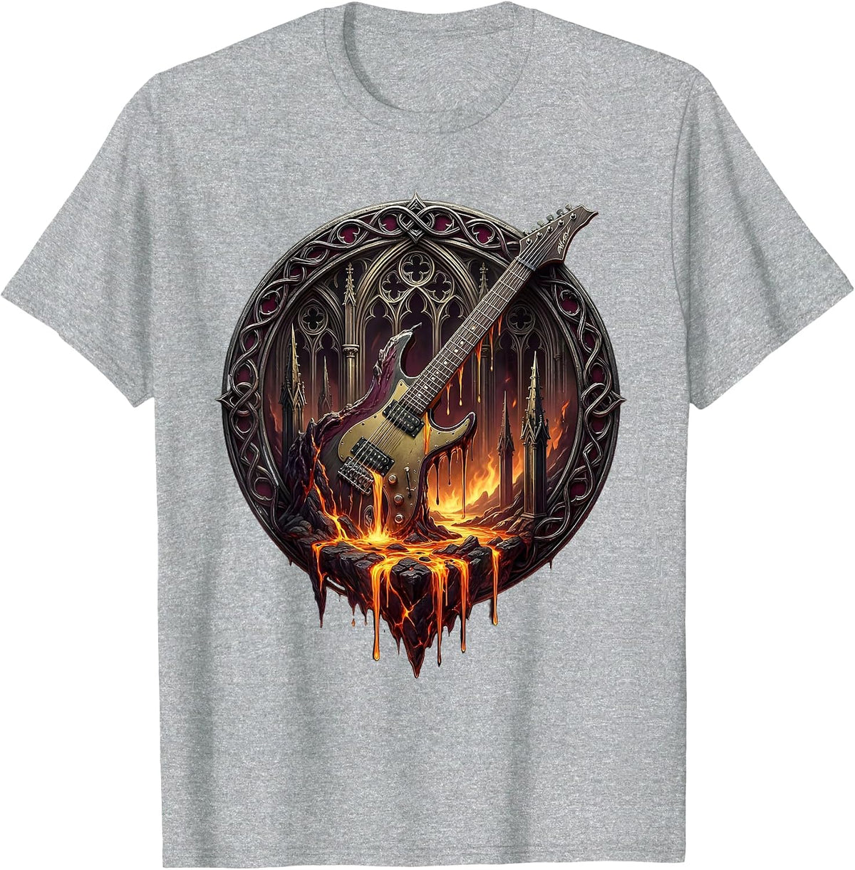 Men's Molten Guitar Strings Metal Music Graphic T-Shirt - Heather Grey