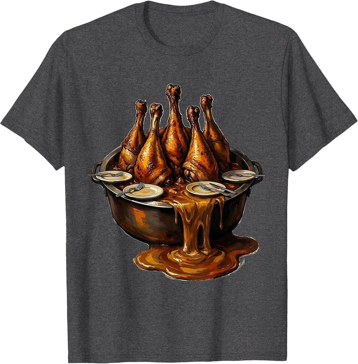 Roasting Pan Turkey Drumsticks Family Humor Thanksgiving T-Shirt - Dark Heather Grey
