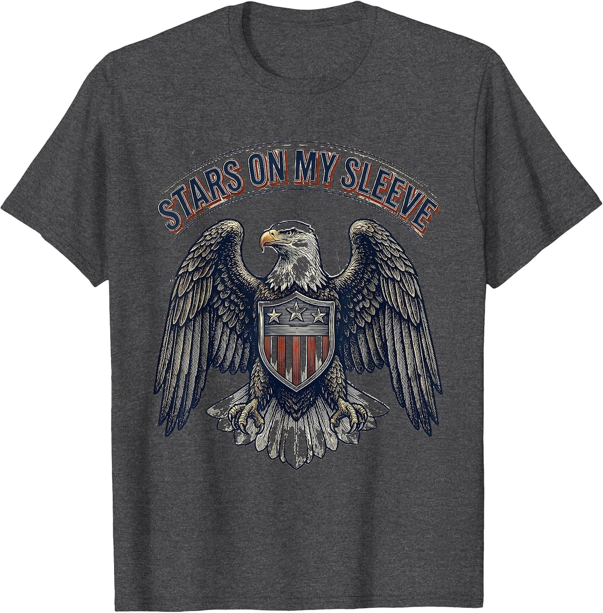 Stars On My Sleeve Red White and Blue Patriotic Design T-Shirt - Dark Heather Grey
