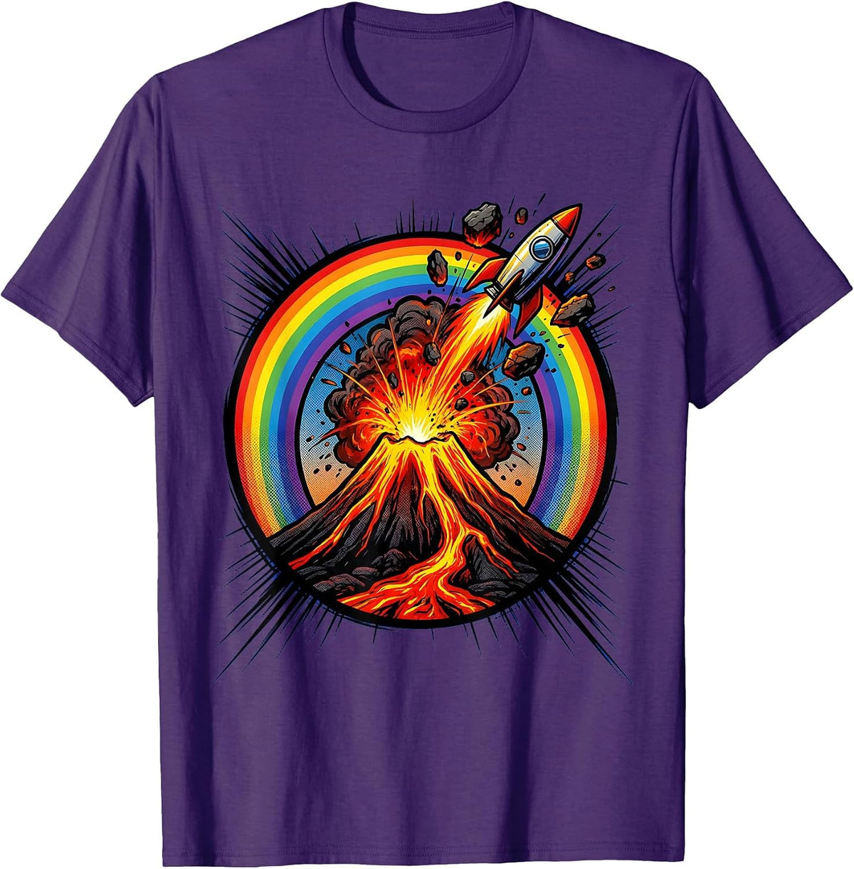Volcano Eruption Rainbow Nature Graphic T-Shirt - Purple