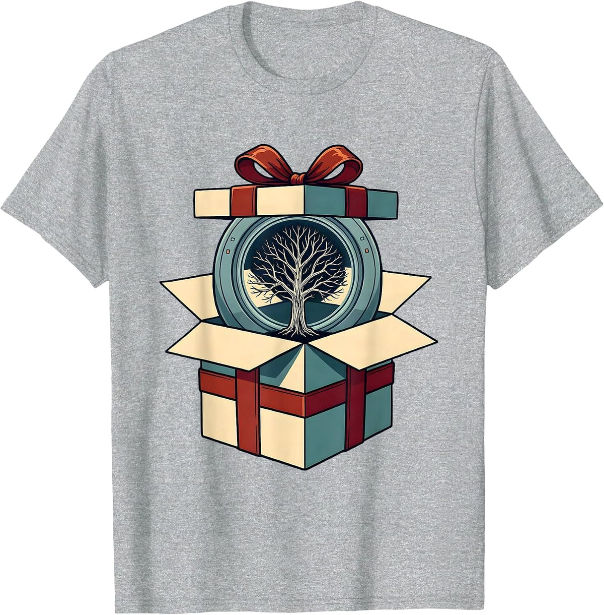 Men's Wrapped Present Skeleton Radiology Tech Christmas Humor T-Shirt - Heather Grey