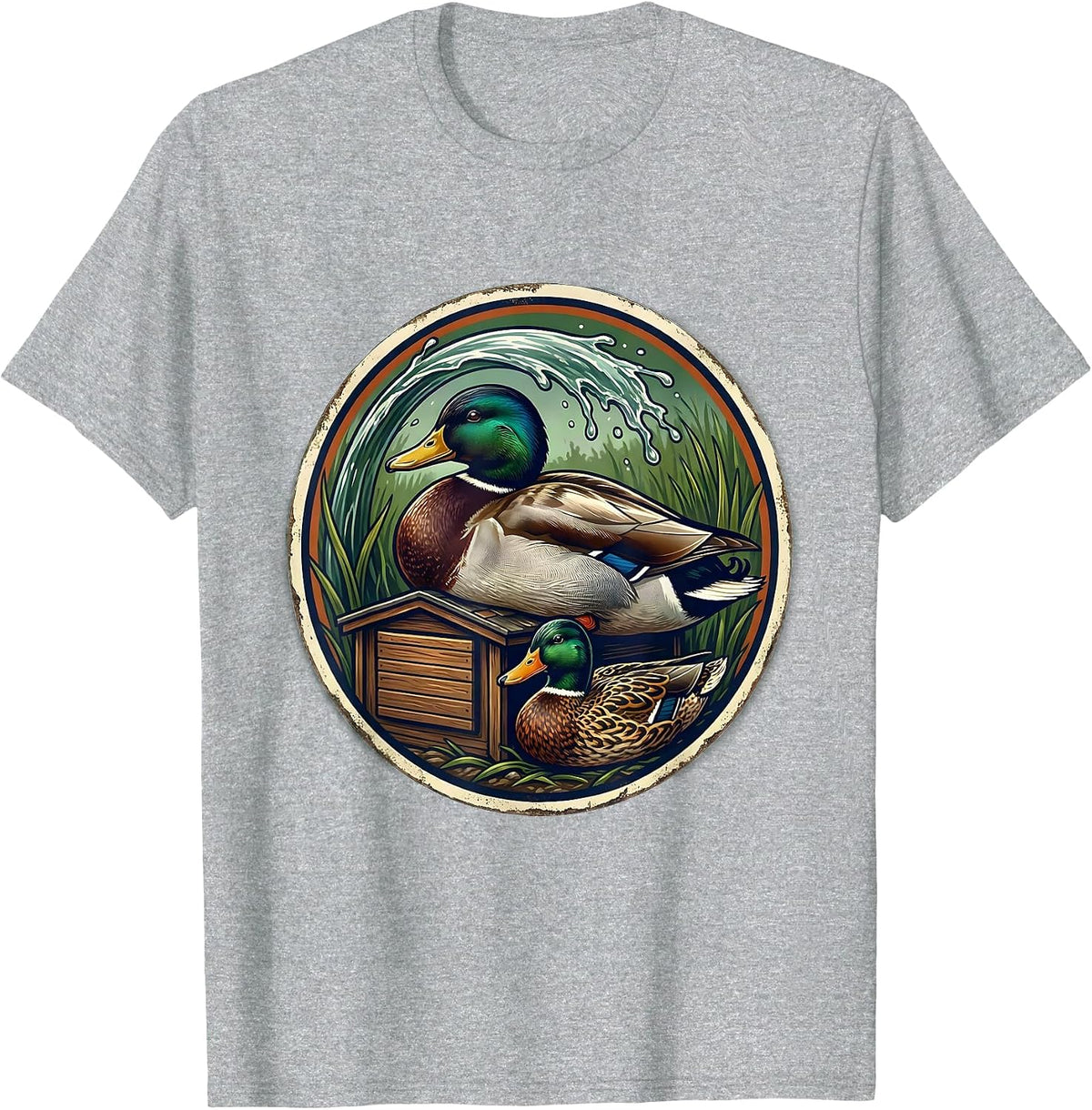 Men's Vintage Mallard Duck Hunting Badge Dad Gift T-Shirt - Heather Grey