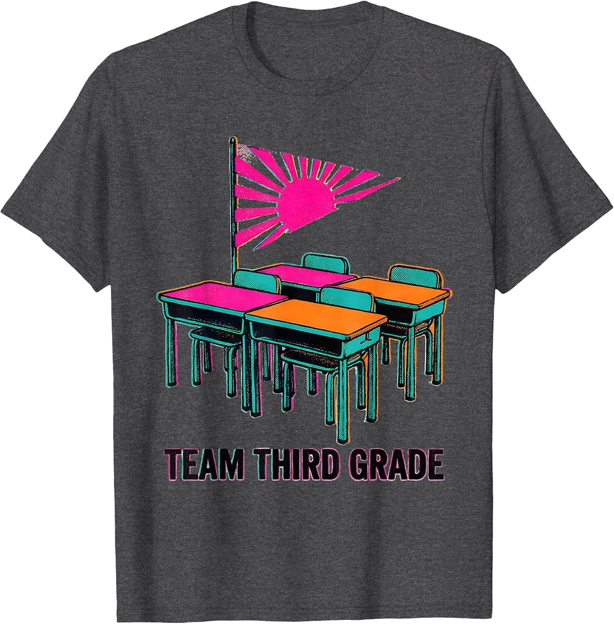 Men's Team Third Grade Risograph Back To School Student Teacher T-Shirt - Dark Heather Grey