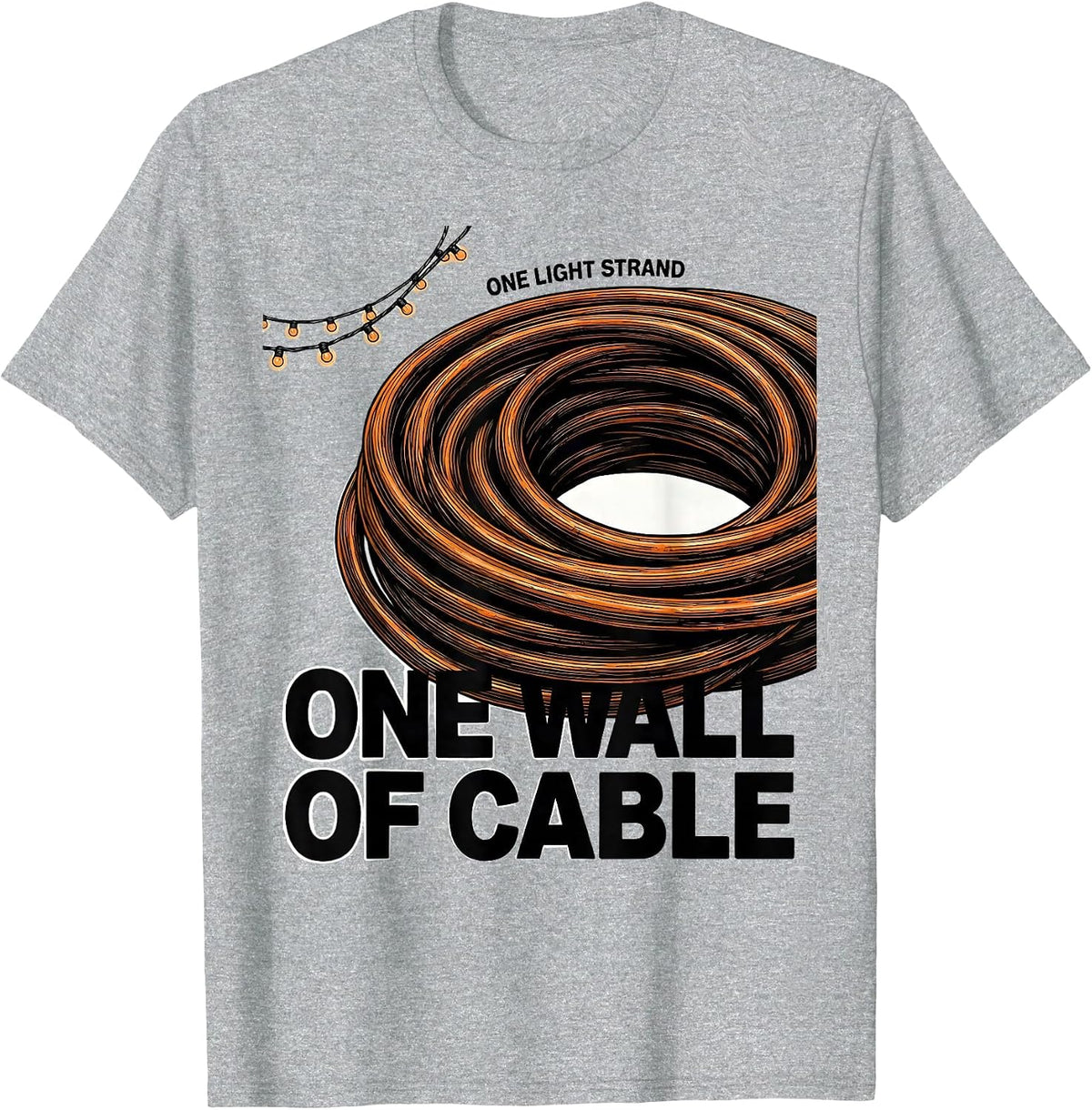 Men's One Light Strand One Wall Of Cable Brutalist Heavy Metal T-Shirt - Heather Grey
