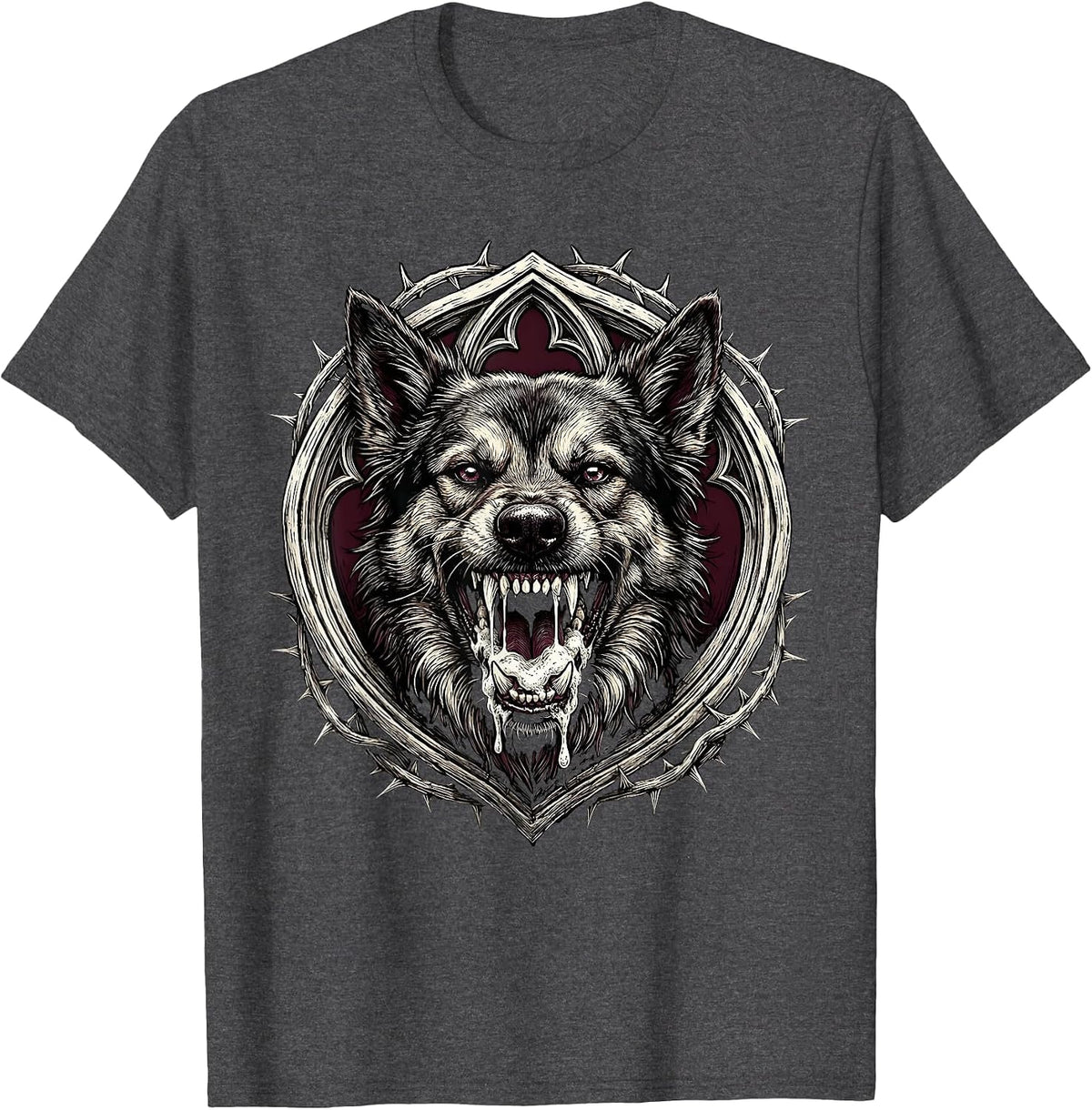 Rabid Dog Foaming at Mouth Graphic Design T-Shirt - Dark Heather Grey