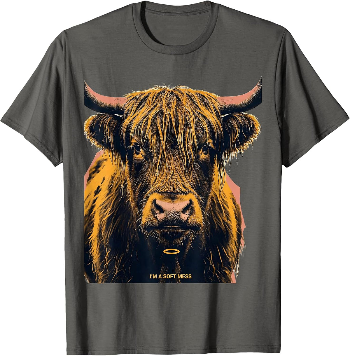 I'm A Soft Mess Funny Highland Cow Cute Animal Lover Graphic T-Shirt - Asphalt Grey