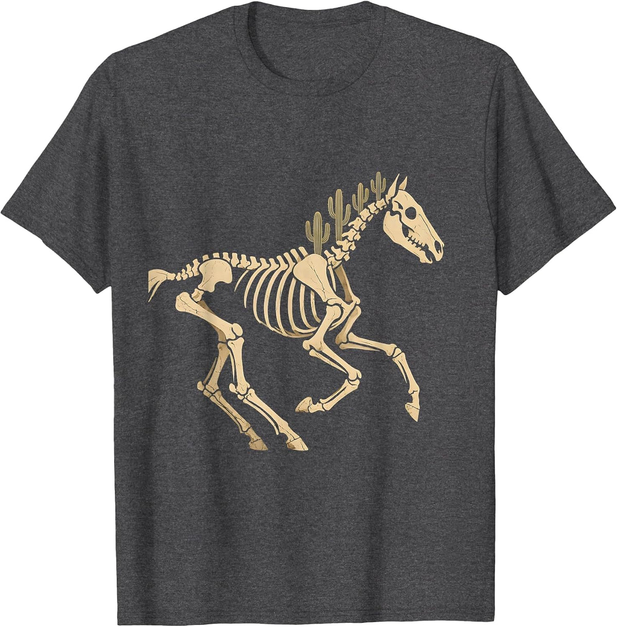 Men's Horse Skeleton Galloping Through Desert Art T-Shirt - Dark Heather Grey