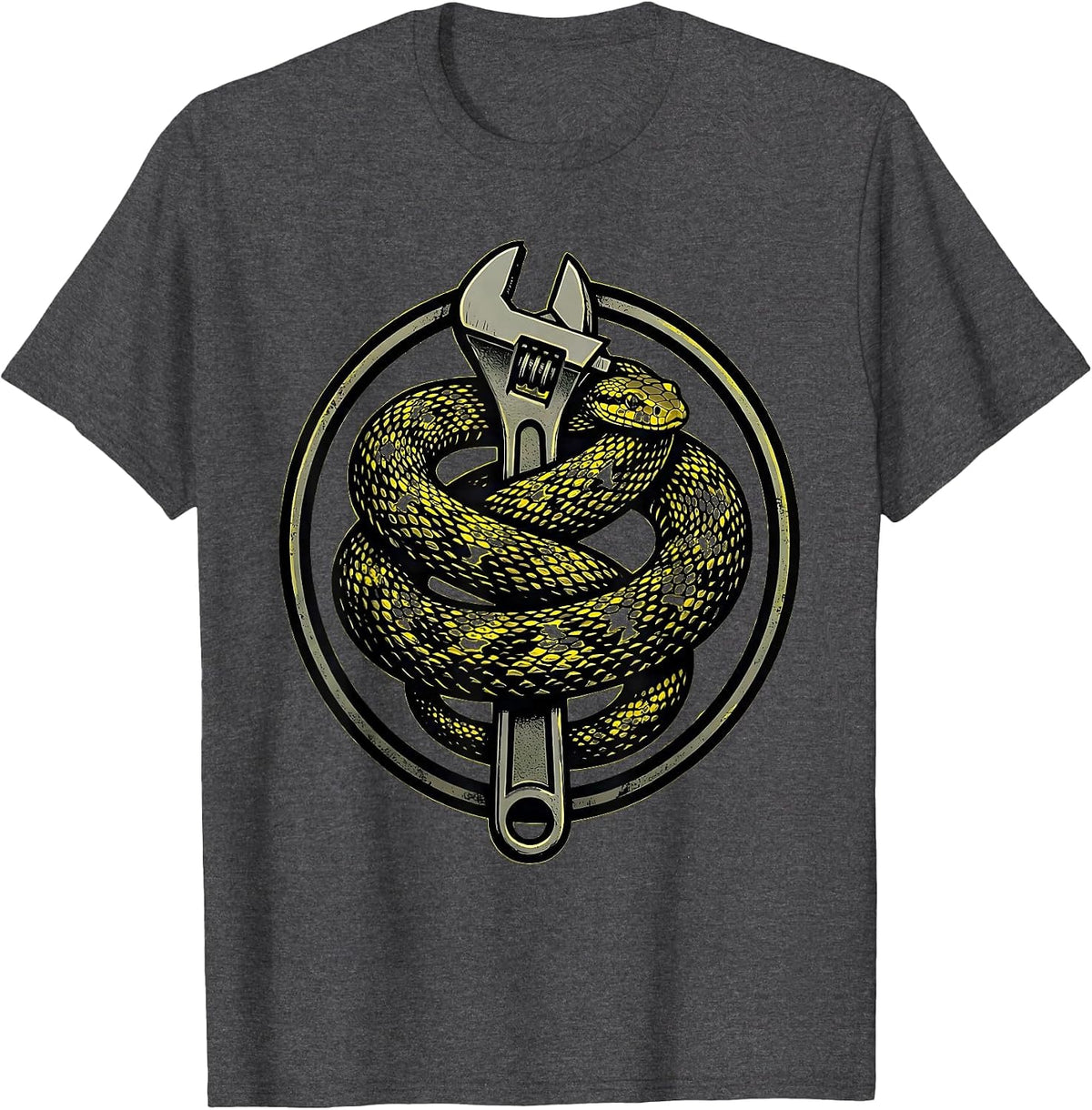 Snake Coiled Around Torque Wrench Graphic T-Shirt - Dark Heather Grey