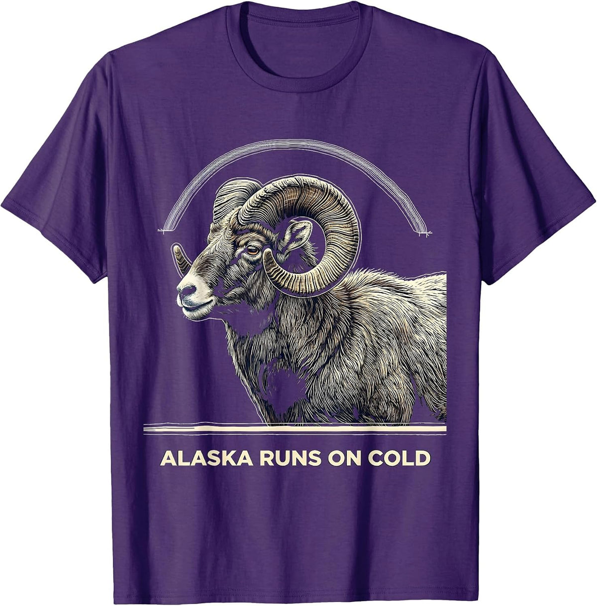 Men's Alaska Runs On Cold Topographic Contour Dall Sheep Nature T-Shirt - Purple
