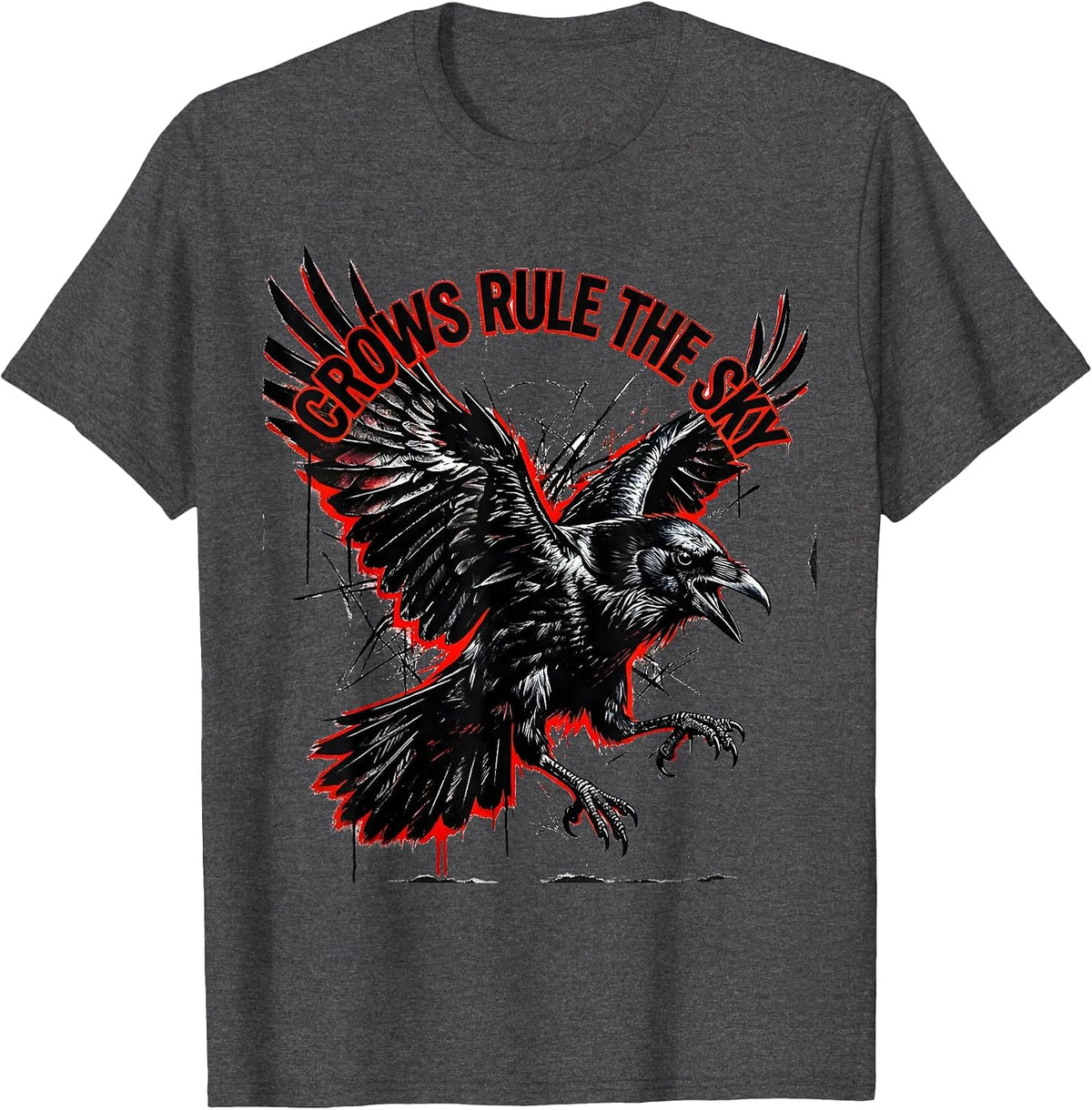 Crows Rule The Sky Bold Crow Graphic Design T-Shirt - Dark Heather Grey