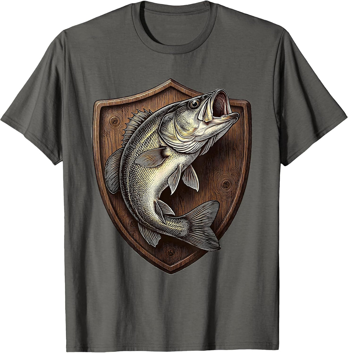 Men's Trophy Bass Mounted Plaque Fishing Graphic T-Shirt - Asphalt Grey