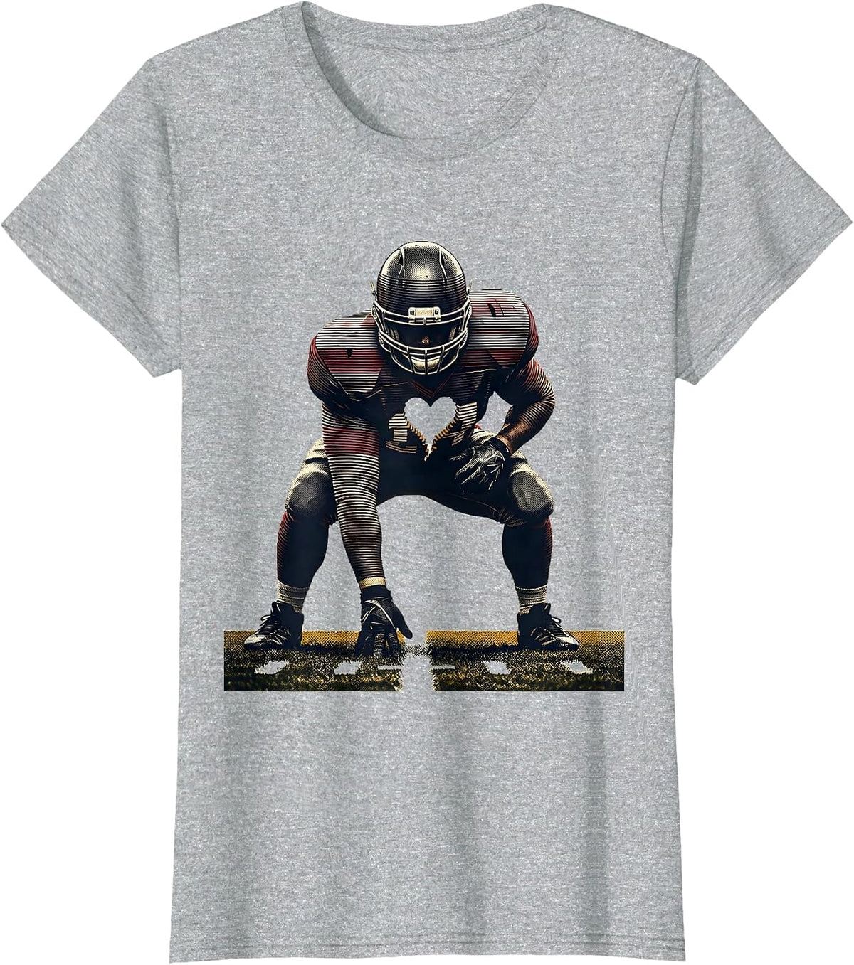 Offensive Lineman Heart Football Mom Game Day Pride T-Shirt - Heather Grey