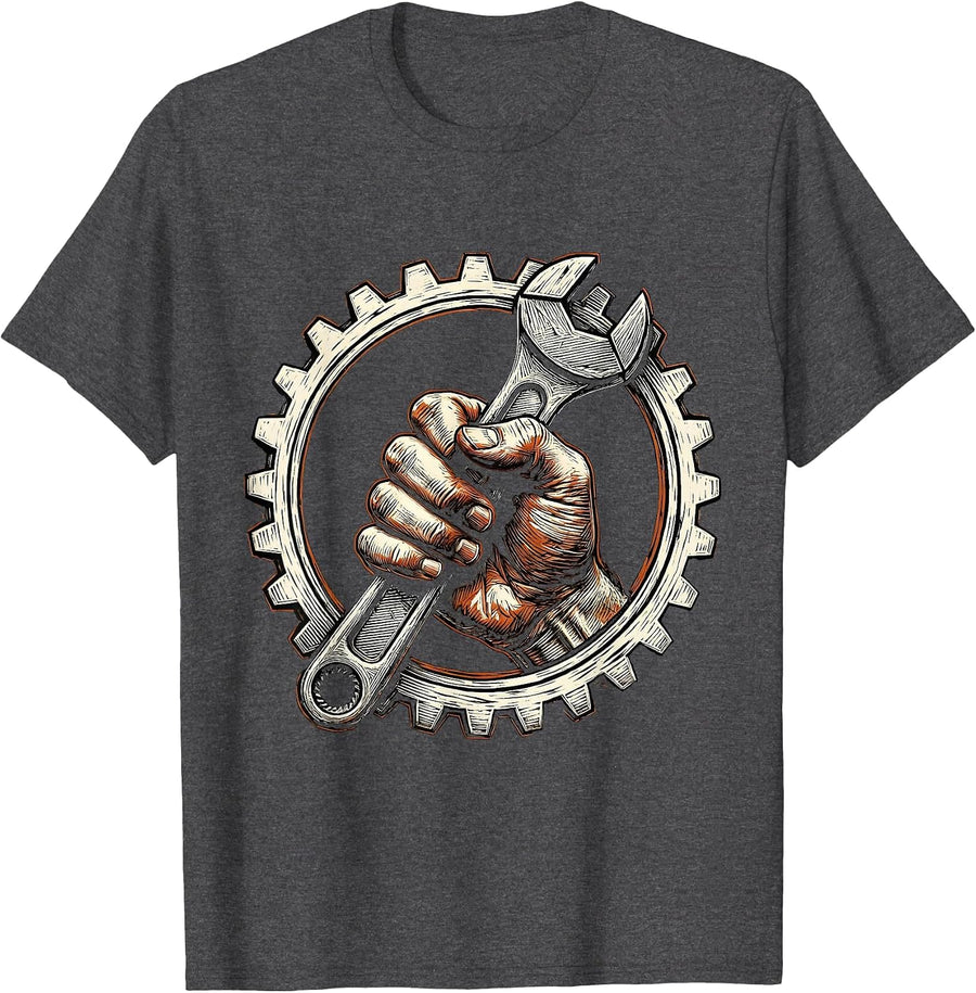 Men's Grease Monkey Mechanic Wrench Graphic T-Shirt - Dark Heather Grey