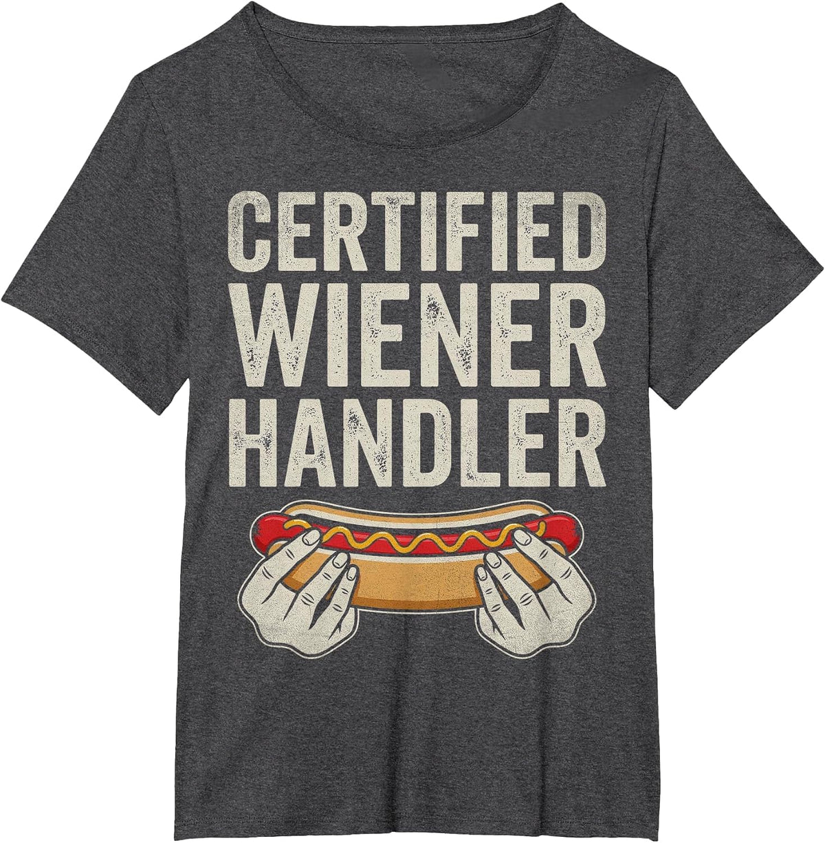 Certified Wiener Handler Funny BBQ Hot Dog Grilling T-Shirt - Dark Heather Grey