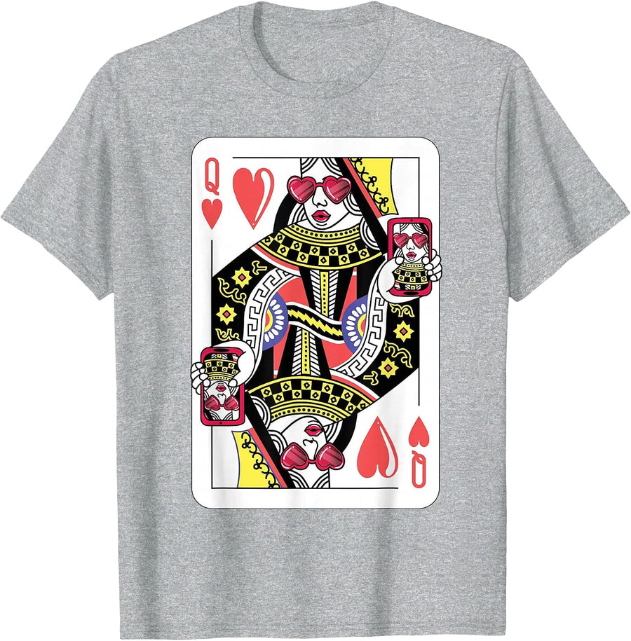 Queen of Hearts Funny Playing Card Shirt. Poker Costume Gift T-Shirt - Heather Grey