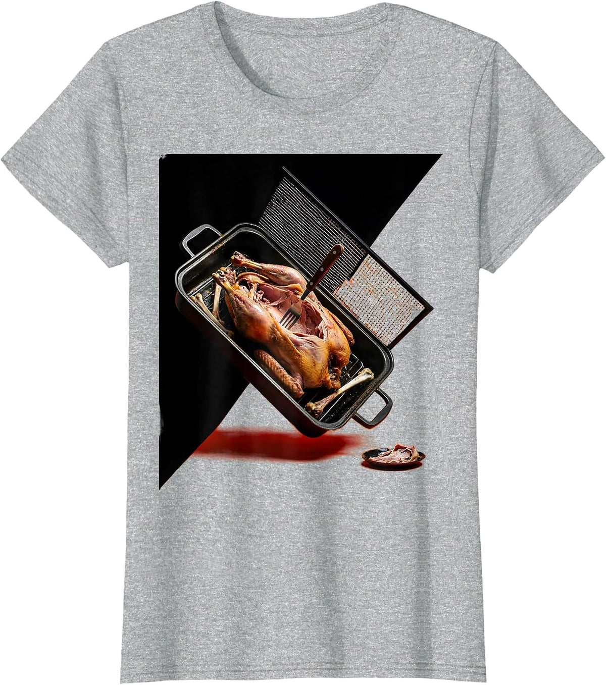 Women's Roasting Pan Turkey Carcass Funny Thanksgiving Group T-Shirt - Heather Grey