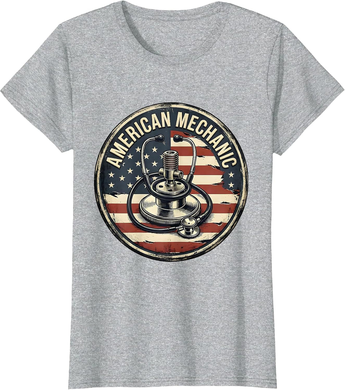 American Mechanic Vintage Patriotic Mechanic Gift T-Shirt - Heather Grey