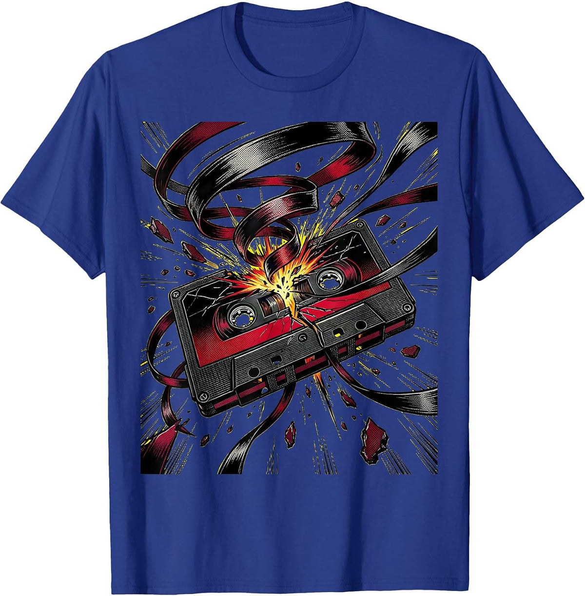 Cassette Tape Unraveling Wind Rock Music Graphic T-Shirt - Royal Blue
