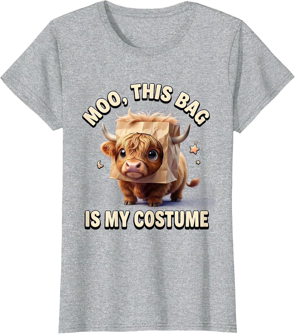 Moo This Bag Is My Costume Cute Kawaii Highland Cow T-Shirt - Heather Grey