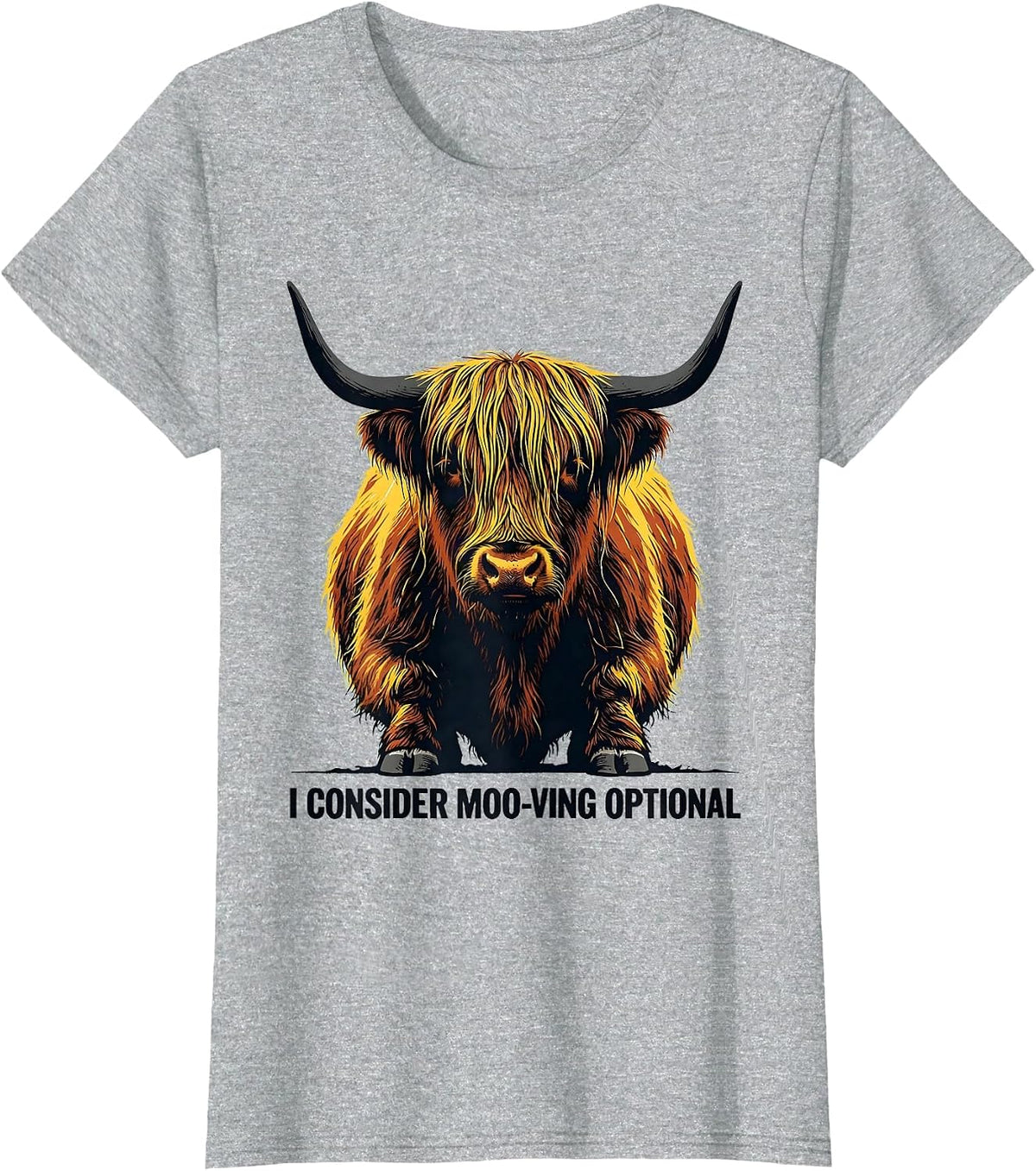 I Consider Moo-ving Optional Funny Highland Cow Animal Lover T-Shirt - Heather Grey