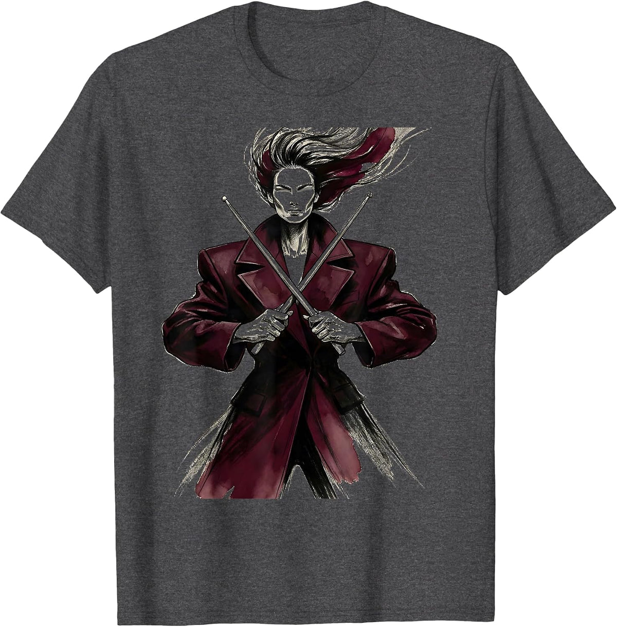 Drummer Drumsticks Crossed Band Music Graphic T-Shirt - Dark Heather Grey