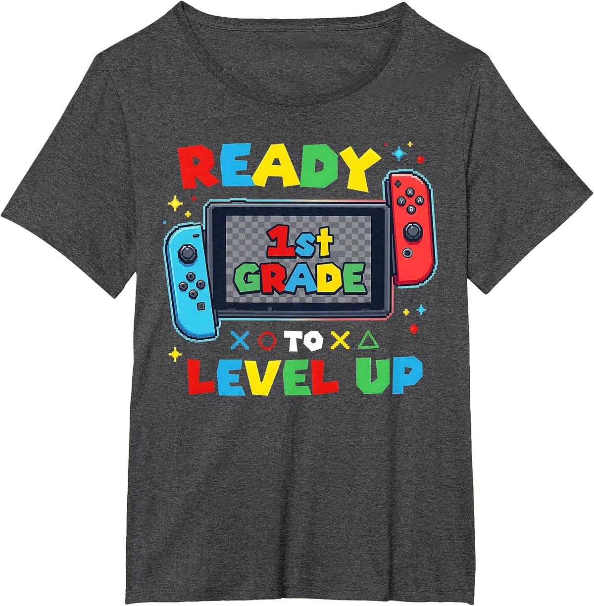 Level Up Gamer First Grade Boys Back to School 1st Grade Kid T-Shirt - Dark Heather Grey