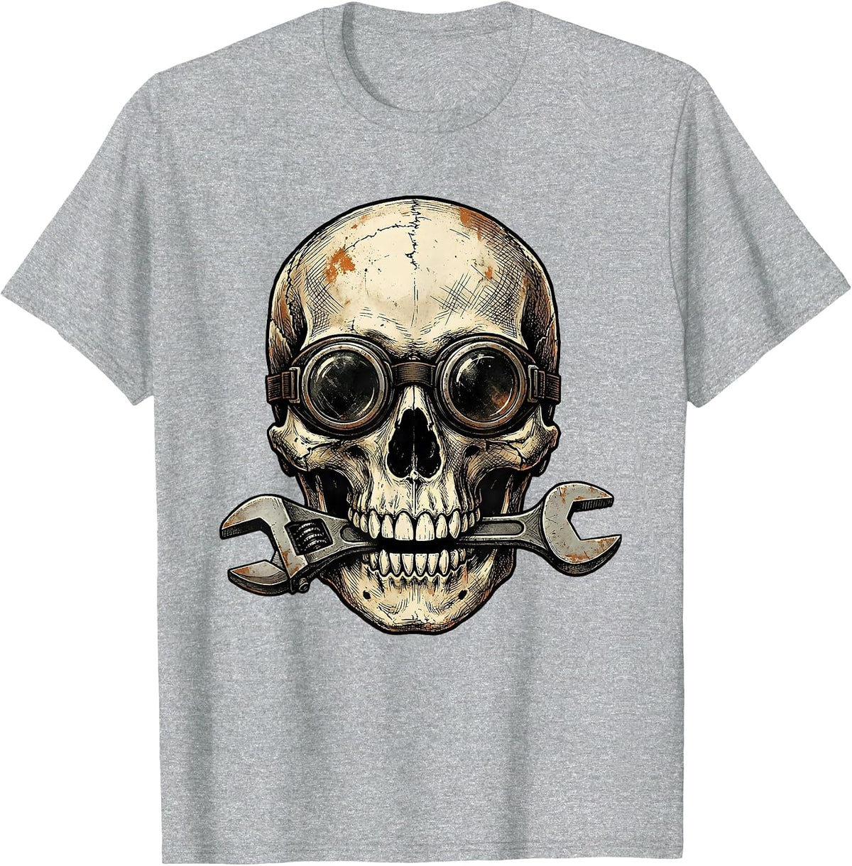 Men's Skull Welder Goggles Wrench Mechanic Graphic T-Shirt - Heather Grey