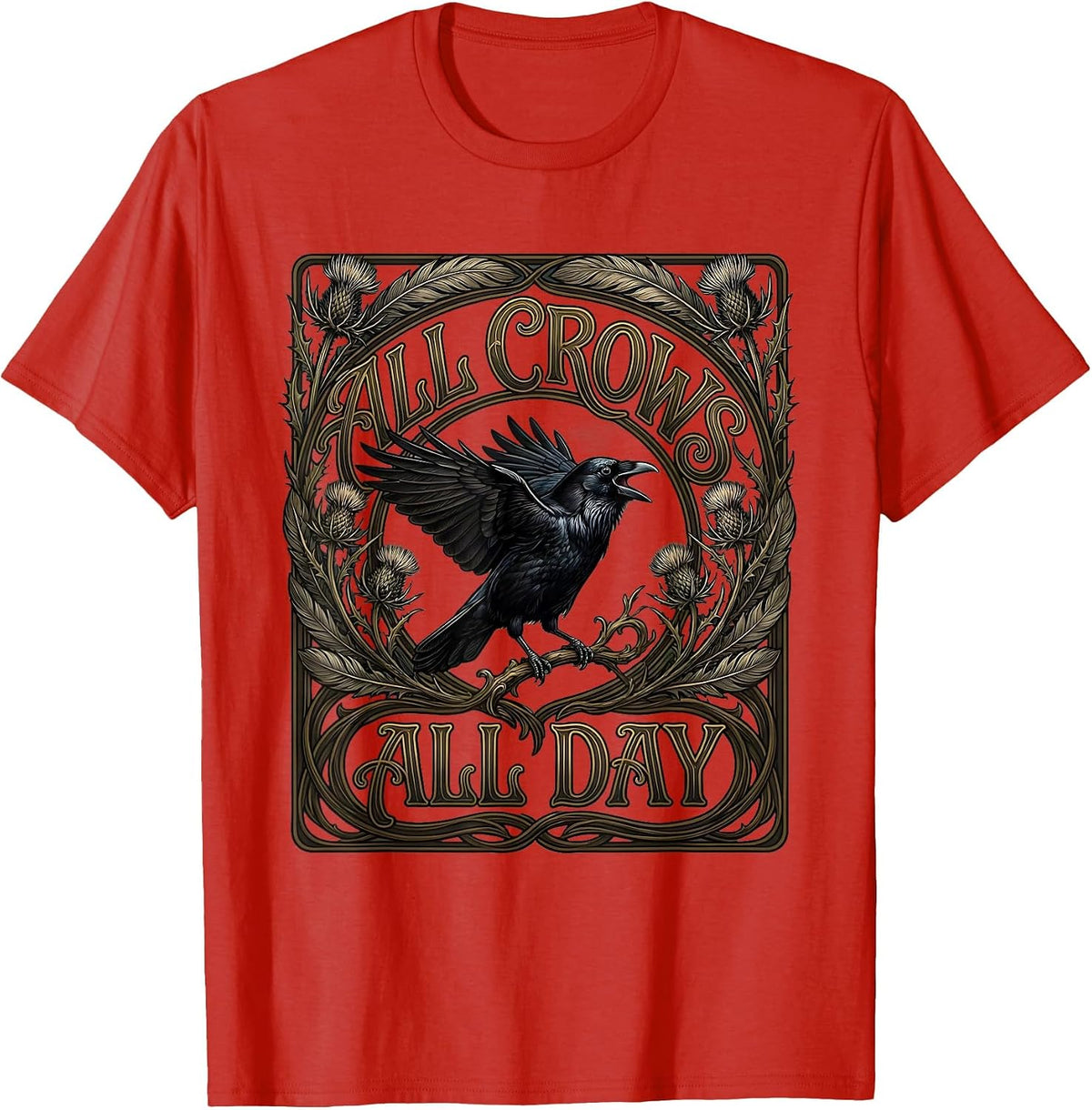 Men's All Crows All Day Bold Bird Lover Design T-Shirt - Red