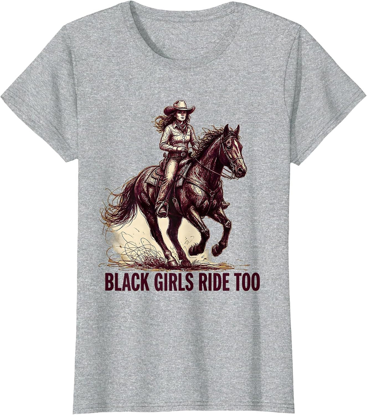 Black Girls Ride Too Cowgirl Design T-Shirt - Heather Grey